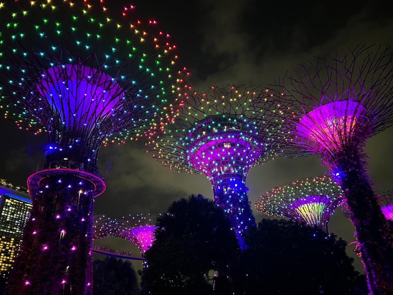 Superárvores iluminadas no Gardens by the Bay